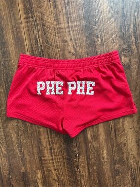 Women's Red Athletic Shorts with 'Summer 26' Graphic